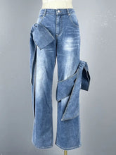 Load image into Gallery viewer, 3D bow strapless vest knot straight leg wide leg distressed jeans set
