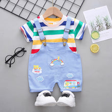 Load image into Gallery viewer, Children&#39;s Clothing Boys Striped Short Sleeve Printed Straps Two-Piece Fashion Cute Boy Summer Thin Section
