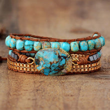 Load image into Gallery viewer, Boho Cut Corner Turquoise Bracelet Jewelry Triple Wrap Hand Braided Leather Cord Bracelet
