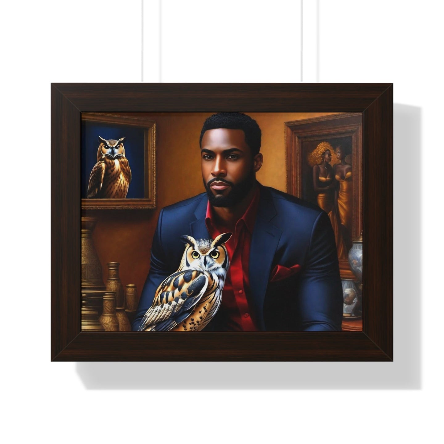 R_RH Man and Owl Framed Horizontal Poster