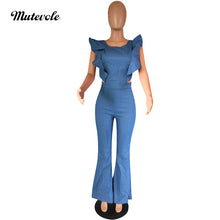 Load image into Gallery viewer, Casual Bodycon Sleeveless Jean Jumpsuits Women Summer Back Zipper Ruffle Jumpsuits Sexy Backless Denim Jeans Jumpsuit
