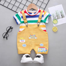 Load image into Gallery viewer, Children&#39;s Clothing Boys Striped Short Sleeve Printed Straps Two-Piece Fashion Cute Boy Summer Thin Section
