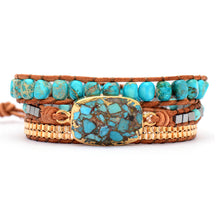 Load image into Gallery viewer, Boho Cut Corner Turquoise Bracelet Jewelry Triple Wrap Hand Braided Leather Cord Bracelet
