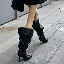 Load image into Gallery viewer, Foreign Trade Pointed Thin Heel Wide Sleeve Boots Large Sleeve Pleated Boots Push Boots Long Sleeve Large Size Women&#39;s Boots
