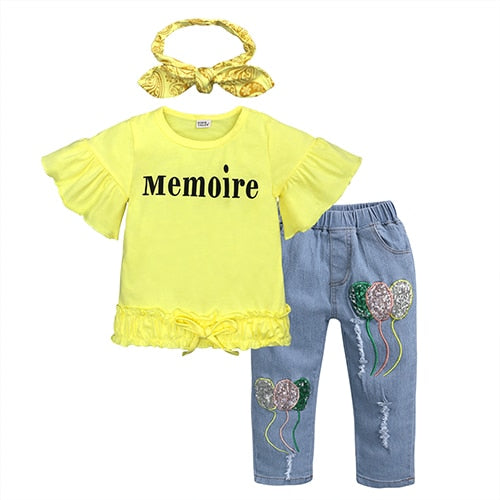 Children Sets for Girls Girls Suits for Children Girls T-shirt + Pants + Headband 3pcs. Suit