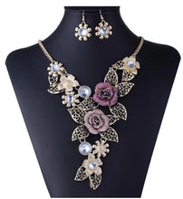 Load image into Gallery viewer, Austrian Crystal Rose Flower Leaf Jewelry Sets
