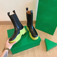 Load image into Gallery viewer, Women Chunky Heel Mid Calf Boots Luxury Brand Chelsea Boots Platform Biker Boots Street Leather Ladies Boots Botas
