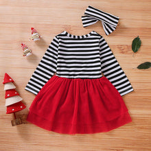 Load image into Gallery viewer, Toddler Girls Christmas Dress Santa Striped Print Dress
