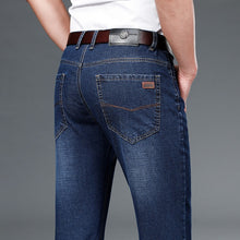 Load image into Gallery viewer, Business Men&#39;s Straight Cotton Jeans Thin Mid-Rise Trousers Elastic Casual Pants
