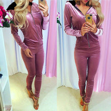 Load image into Gallery viewer, Velvet Tracksuit Two Piece Women Set Hoodies Sweatshirt &amp; Skinny Pants Velour 2pcs Sets Female Clothing Fitness Sporting Suits
