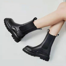 Load image into Gallery viewer, Women Chunky Heel Mid Calf Boots Luxury Brand Chelsea Boots Platform Biker Boots Street Leather Ladies Boots Botas
