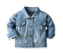 Load image into Gallery viewer, Top Spring Autumn Kids Casual Jacket Girls Ripped Holes Jeans Coats Little Boys Girls Denim Outerwear Costume
