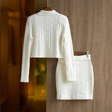 Load image into Gallery viewer, Autumn And Winter New Knitting Skirt Suit Collar Herringbone Top Belt Hip Wrap Skirt Two-Piece Fashion Suit
