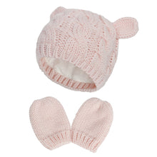 Load image into Gallery viewer, New Baby Kids Girls Boys Winter Warm Knit Hat Ear Solid Warm Cute Glove 2pcs
