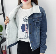 Load image into Gallery viewer, Spring Autumn Winter Women lambswool jean Coat With 4 Pockets Long Sleeves Warm Jeans Coat Outwear Wide Denim Jacket
