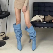 Load image into Gallery viewer, Foreign Trade Pointed Thin Heel Wide Sleeve Boots Large Sleeve Pleated Boots Push Boots Long Sleeve Large Size Women&#39;s Boots
