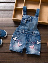 Load image into Gallery viewer, SPRING Summer US Style Girl Jumpsuit Cute Sweet Fashion Washed Jeans Denim Romper Jumpsuits Straps Short Pants Cowboy Blue
