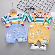 Load image into Gallery viewer, Children&#39;s Clothing Boys Striped Short Sleeve Printed Straps Two-Piece Fashion Cute Boy Summer Thin Section
