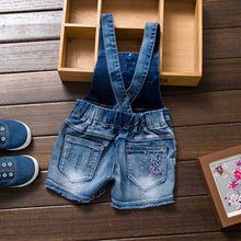 Load image into Gallery viewer, SPRING Summer US Style Girl Jumpsuit Cute Sweet Fashion Washed Jeans Denim Romper Jumpsuits Straps Short Pants Cowboy Blue
