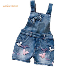 Load image into Gallery viewer, SPRING Summer US Style Girl Jumpsuit Cute Sweet Fashion Washed Jeans Denim Romper Jumpsuits Straps Short Pants Cowboy Blue
