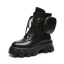 Load image into Gallery viewer, New product Pocket Motorcycle Boots Women Platform Shoes Lace Up Thick-soled Black Military Shoes Woman Half Botas Mujer
