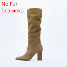 Load image into Gallery viewer, Fashion Women Winter Genuine Leather Knee High Boots Lady Pointed Toe High Heels Party Shoes INS Woman Long Boots 34-42
