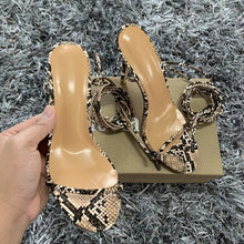 Load image into Gallery viewer, Fashion Women High Heels Sandals Summer Outside Snake Print Shoes Woman Lace-Up Cross Strap Gladiator Sandals 11CM Heels
