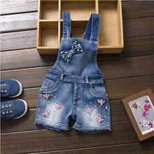 Load image into Gallery viewer, SPRING Summer US Style Girl Jumpsuit Cute Sweet Fashion Washed Jeans Denim Romper Jumpsuits Straps Short Pants Cowboy Blue
