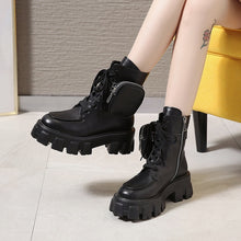 Load image into Gallery viewer, New product Pocket Motorcycle Boots Women Platform Shoes Lace Up Thick-soled Black Military Shoes Woman Half Botas Mujer
