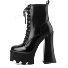 Load image into Gallery viewer, Top Women Ankle Booties Side Zip Thick Chunky High Heels Boots Height Increasing Shoes Woman Size 38 39 40
