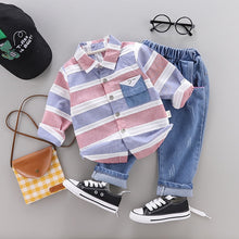 Load image into Gallery viewer, Newborn boy spring striped shirt,jeans 2 piece set
