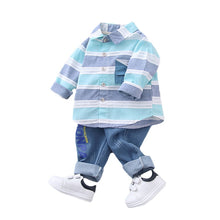 Load image into Gallery viewer, Newborn boy spring striped shirt,jeans 2 piece set
