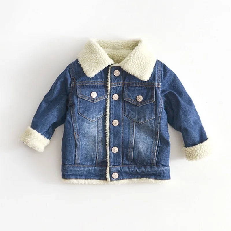Jacket For Girls Boys Autumn Winter Plus Cashmere Thicken Jeans Coat