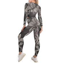 Load image into Gallery viewer, R&amp;RH Womens Graphic Design V-neck Long Sleeve Grey Yoga Sweatsuit Set
