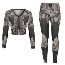 Load image into Gallery viewer, R&amp;RH Womens Graphic Design V-neck Long Sleeve Grey Yoga Sweatsuit Set
