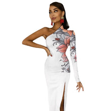 Load image into Gallery viewer, R&amp;RH  Women&#39;s Flower White One-Shoulder Slit Maxi Dress
