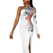 Load image into Gallery viewer, R&amp;RH  Women&#39;s Flower White One-Shoulder Slit Maxi Dress
