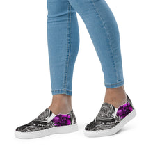 Load image into Gallery viewer, R_RH Abstract black &amp; purple  women’s slip-on canvas shoes
