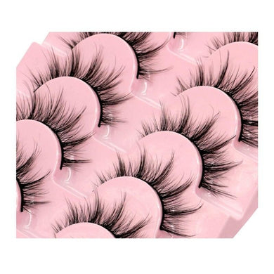 7 Pairs 3D Natural False Eyelashes Set - Fluffy, Soft, Cross Manga Style